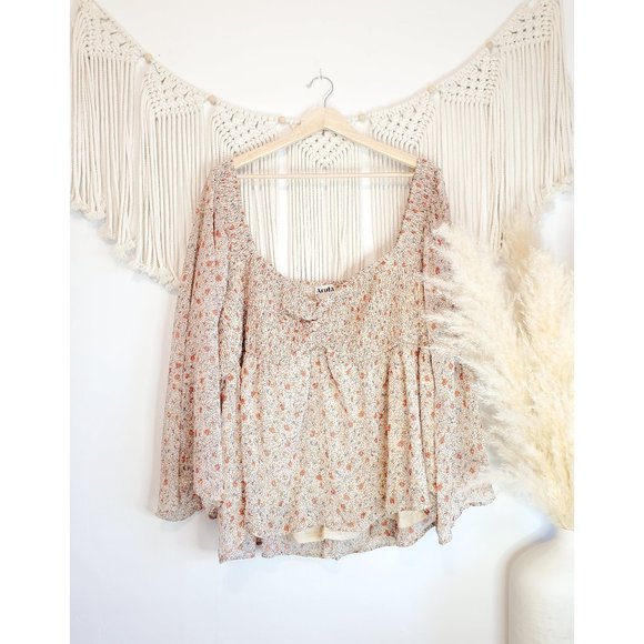 Altar'd State Tops - Arula Altar'd State Floral Metallic Smocked Top 3X